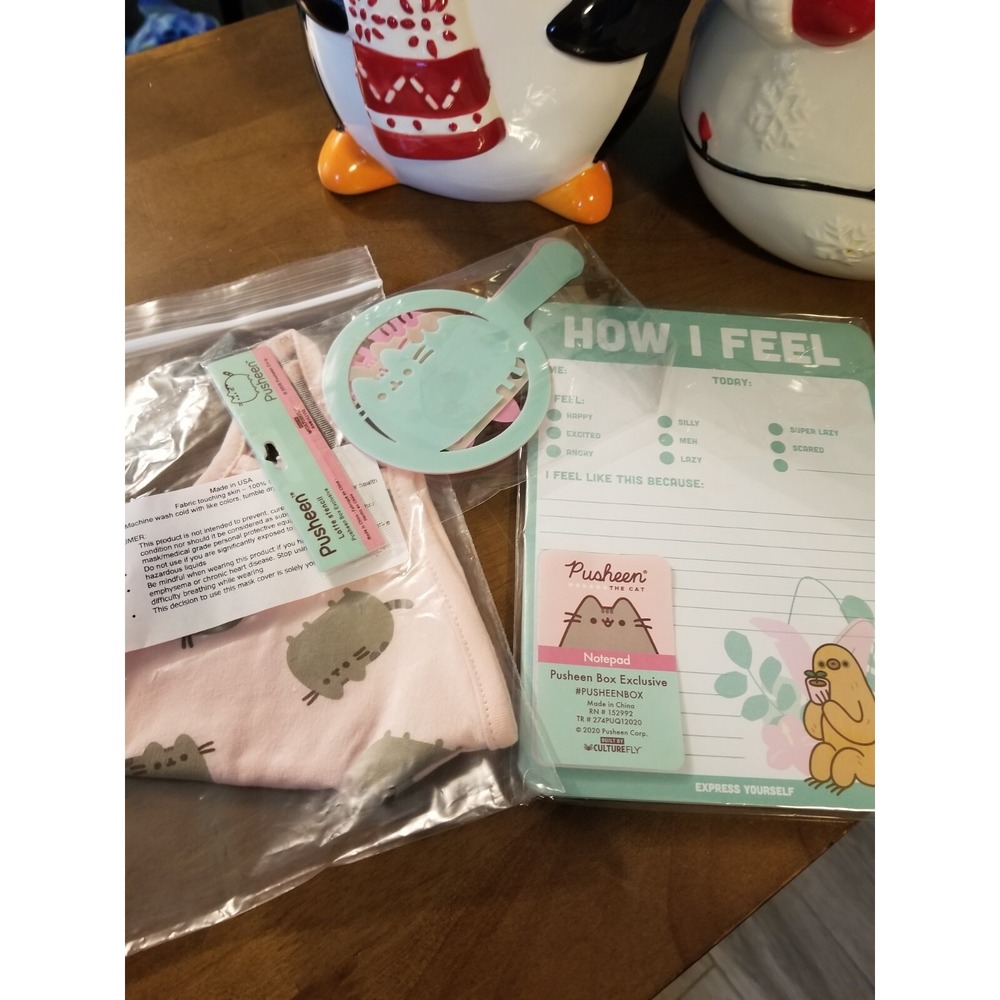 NEW Pusheen How I Feel Memo Pad, Latte Stencil Set, and Face Mask CultureFly